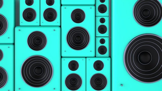 Set of dynamics. 3d animation of a loudspeakers. 