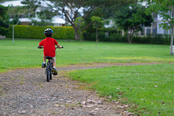 Fototapeta premium Cheerful Little Boy Riding a Bike