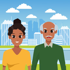 Family adult daughter taking care of old father