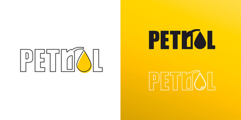 Obraz premium Petrol energy design icon with fuel pump and yellow flat drop of oil isolated on white background. Gas station business logo. Vector set industry symbol illustration