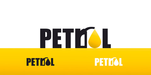 Petrol energy design icon with fuel pump and yellow 3d drop of oil isolated on white background. Gas station business  logo. Vector set industry illustration