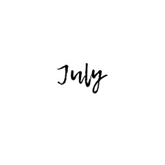 Word 'July' on a white background. Can be used for greeting cards, banner, poster etc.