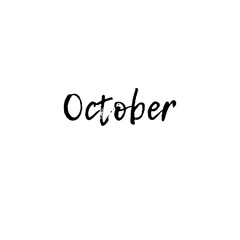 Word 'October' on a white background. Can be used for greeting cards, banner, poster etc.