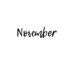 Word 'November' on a white background. Can be used for greeting cards, banner, poster etc.