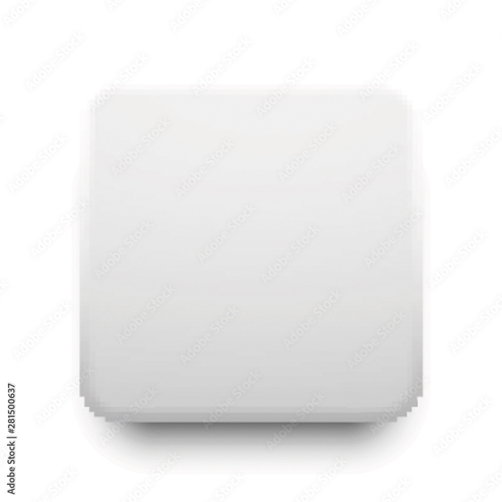 Poster white empty square button with rounded corners and smooth shadows on white background