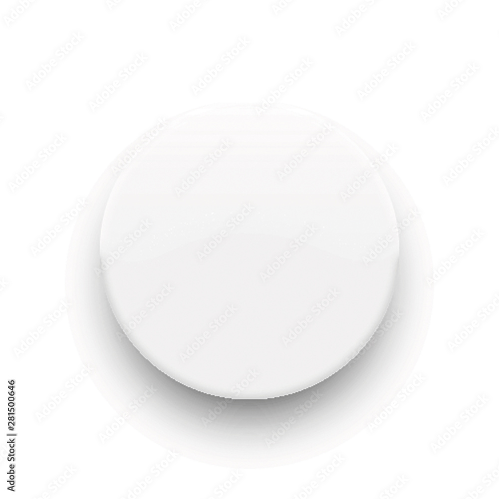 Poster white empty round button with smooth shadows on white background
