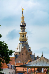 Obraz premium View on old Dutch houses and tower in Zierikzee, historical town in Zeeland, Netherlands