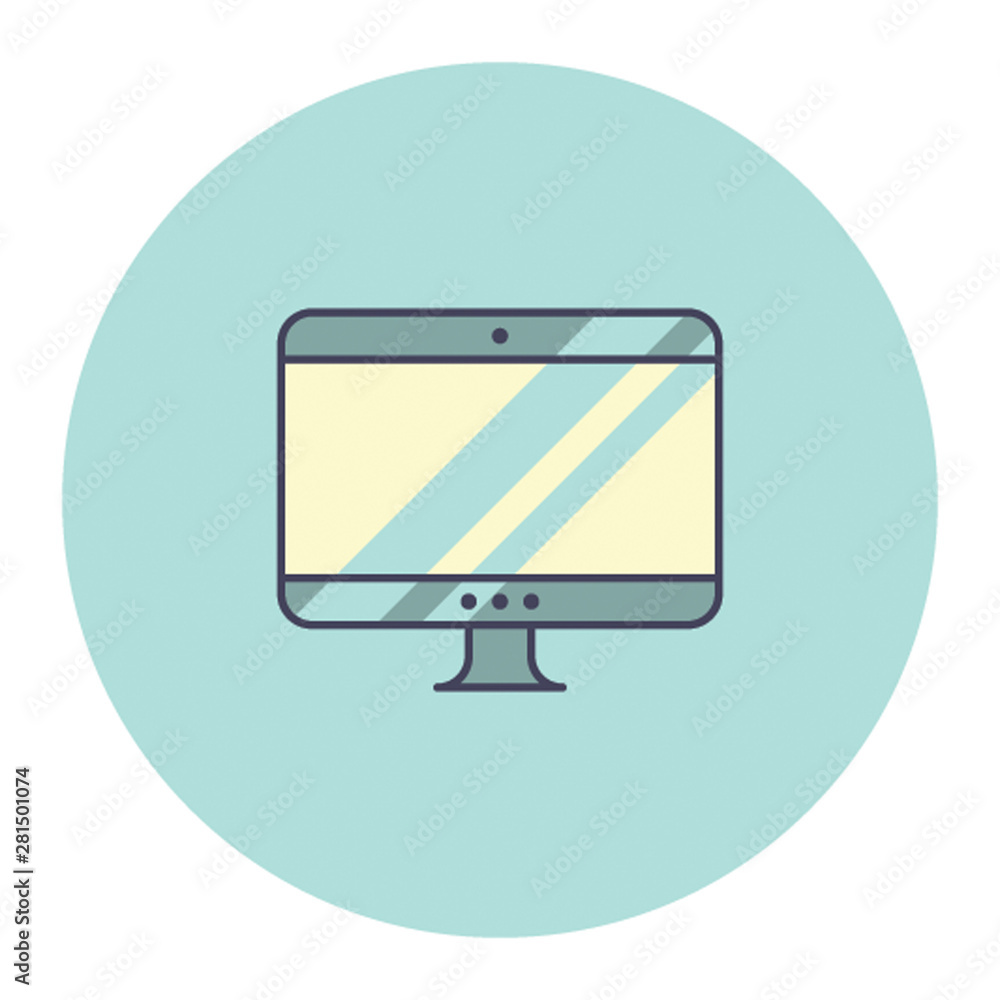Aufkleber monitor flat line icon in blue circle on white background for web and mobile app. vector illustratio
