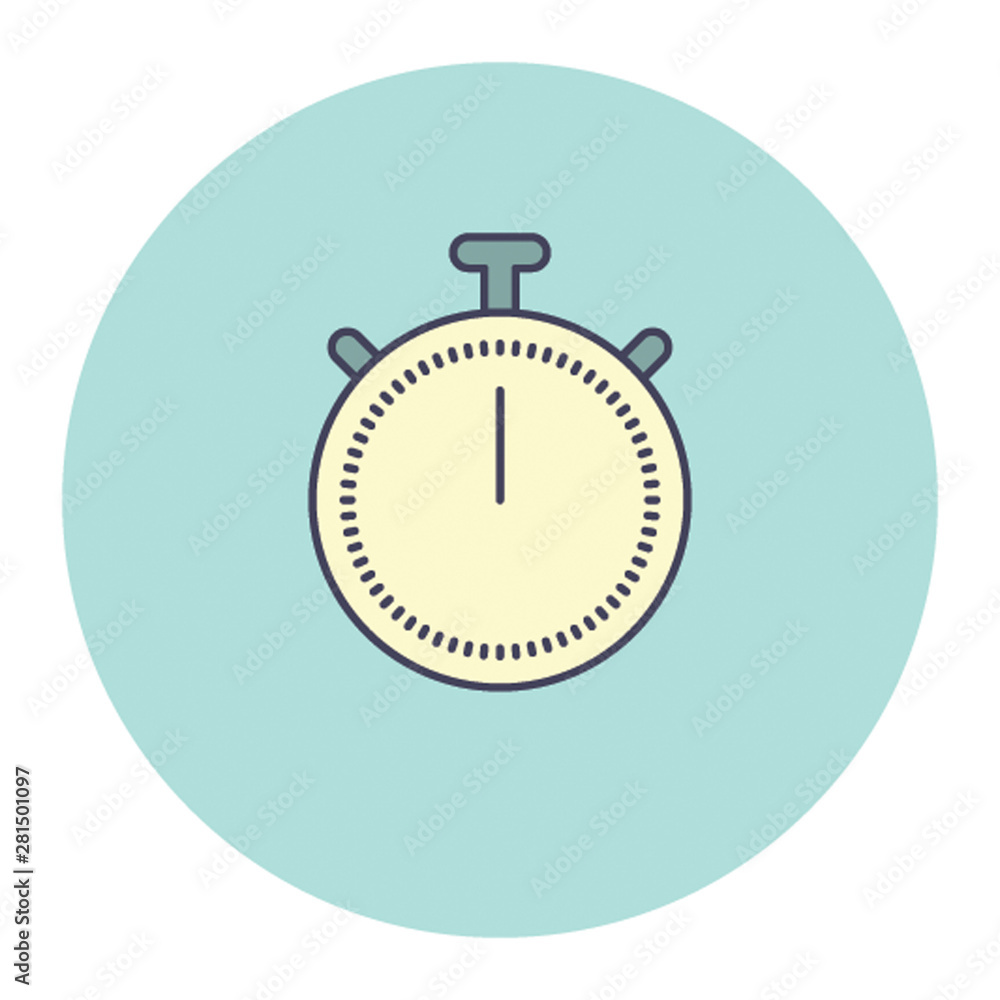 Aufkleber stopwatch flat line icon in blue circle on white background for web and mobile app. vector illustrat