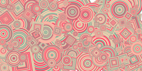 Abstract Generative Art color distributed  circles and Sqares background illustration