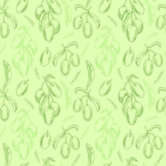 Materiał do szycia Olives branch green seamless pattern