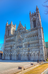 View of the main facade of Nidaros cathedral in trondheim, Norway