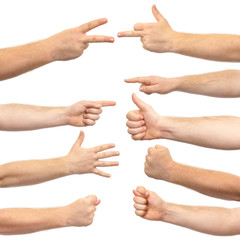 collage of hands on white background with gestures