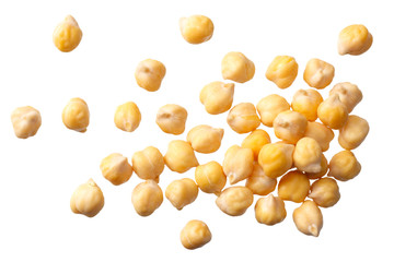 chickpeas isolated on white background. top view