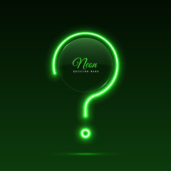 Neon question mark. Glass banner of a round shape. Transparent billboard with neon lights. Vector