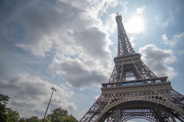 Eiffel Tower in the Sun with beautiful sky