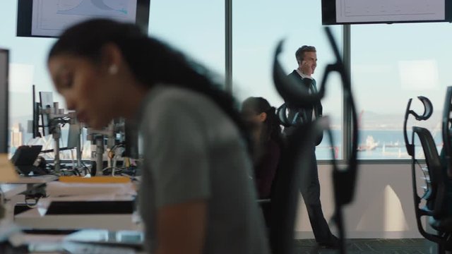 business people working in busy office corporate sales team using computers employees at work