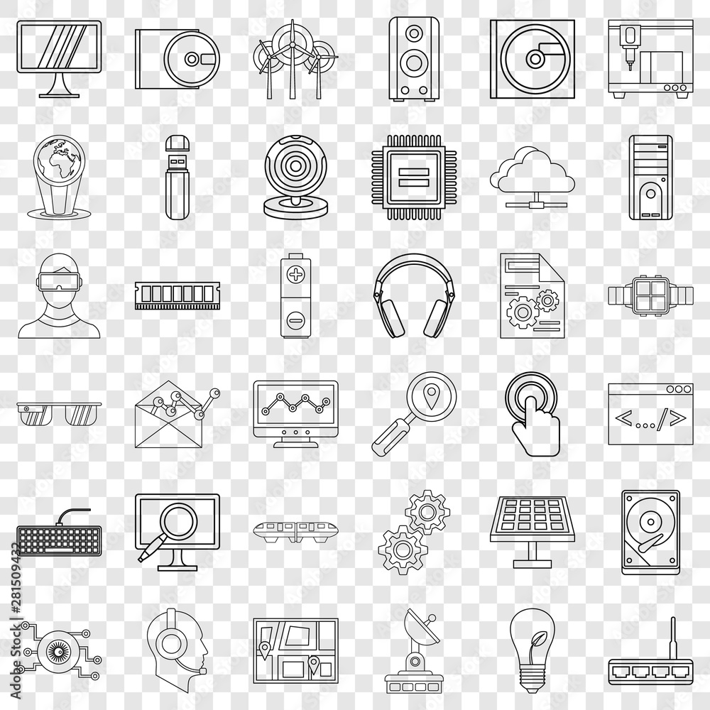 Aufkleber hitech icons set. outline style of 36 hitech vector icons for web for any design