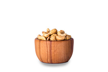 Bowl with cashews. Top view, front view.