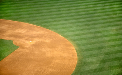 High angle view of second base of baseball field