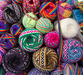 Close up of colorful balls of ribbons