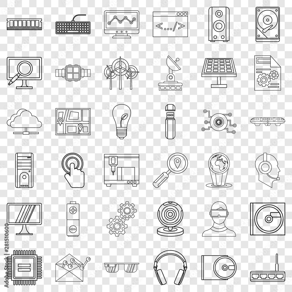 Poster cloud store icons set. outline style of 36 cloud store vector icons for web for any design