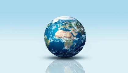 Fototapeta na wymiar Earth planet globe on blue background. 3d model of the Earth. Elements of this image furnished by NASA