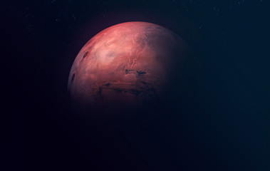 Planet Mars. Astronomy and science concept. Dark background. Space texture. Elements of this image furnished by NASA.