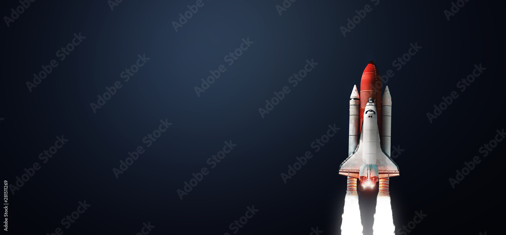 Poster space shuttle on dark background. gradient. space art wallpaper. elements of this image furnished by