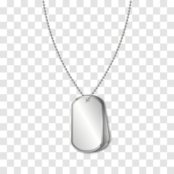 Vector identification tags worn by military personnel. Soldier military dog tag on transparent background.