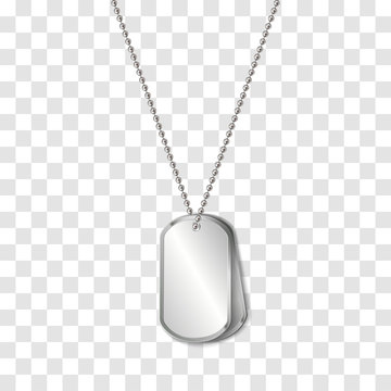 Vector identification tags worn by military personnel. Soldier military dog tag on transparent background.