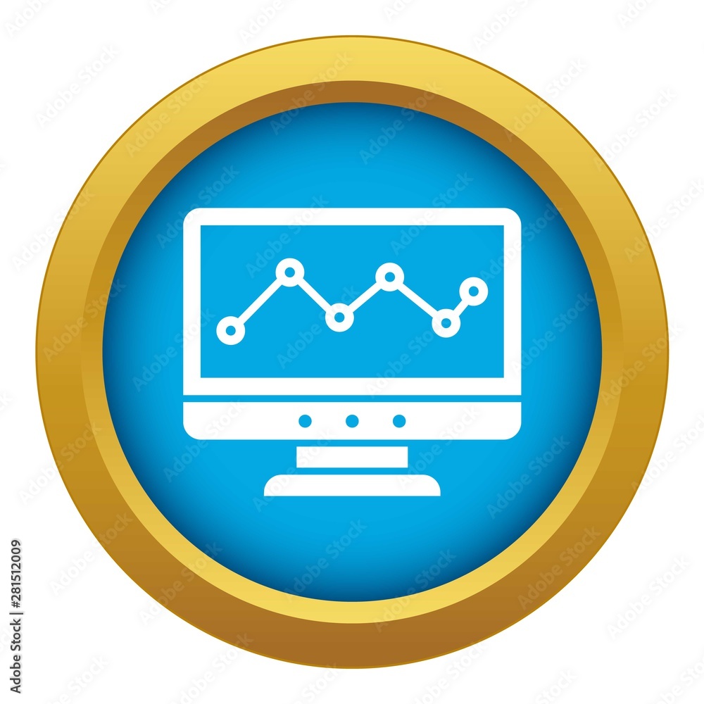 Poster graph in computer screen icon blue vector isolated on white background for any design