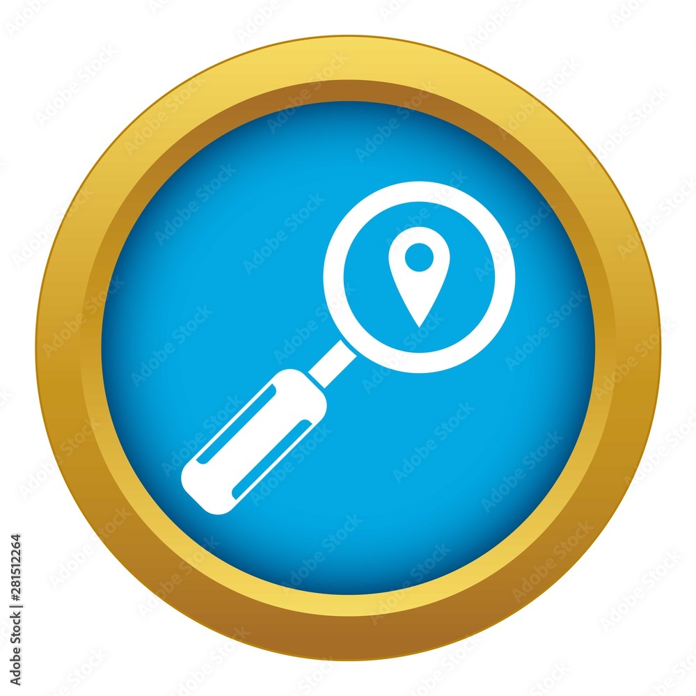 Poster magnifying glass and map location icon blue vector isolated on white background for any design