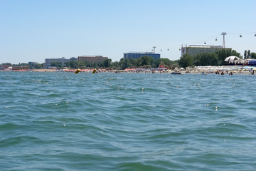 Panoramic view from the sea of the beach resort in Romania.