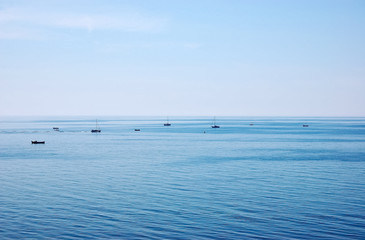 Fishing boats in the sea near the coast of the Bulgarian resort.