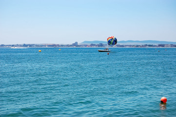 Parasailing off the coast of the Bulgarian resort.