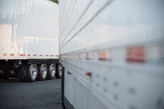 Truck trailers in parking lot at truck stop