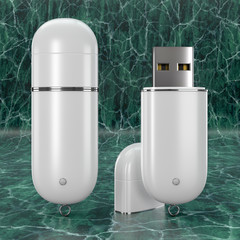 3d render illustration of a flashdrive mockup on green marble background