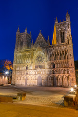 Sunset view of Nidaros cathedral in trondheim, Norway
