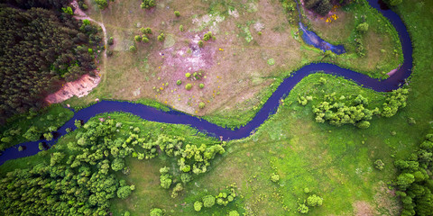 Aerial landscape - wild river in summer