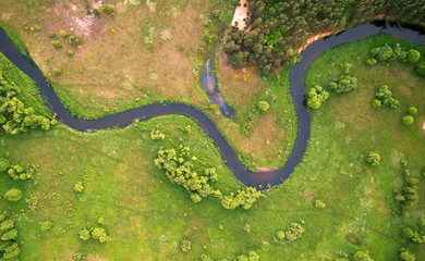 Obraz na płótnie Canvas Aerial landscape - wild river in summer