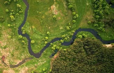 Aerial landscape - wild river in summer
