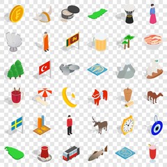 Fototapeta na wymiar Gold icons set. Isometric style of 36 gold vector icons for web for any design