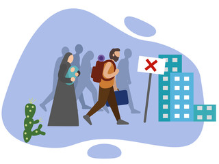 Migrants flat style illustration on white