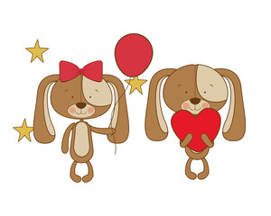 cute couple of puppies on white background