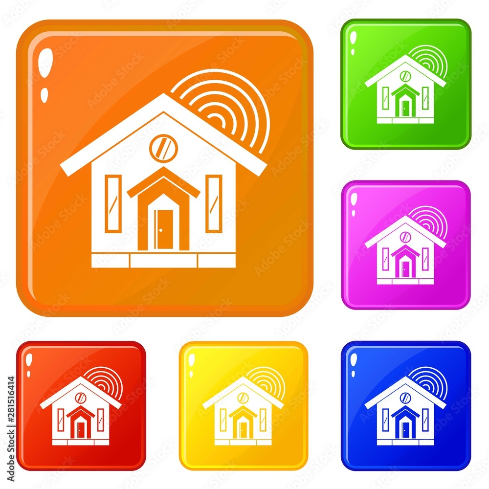 Poster house icons set collection vector 6 color isolated on white background