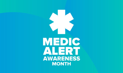 Obraz premium Medic Alert Awareness Month in August. Medical bracelets. First aid, emergency. Medical design. Celebration in United States. Poster, greeting card, banner and background. Vector illustration
