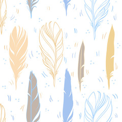 Hand drawn vector illustration. Seamless pattern with feathers. Perfect for wallpapers, greeting cards, blogs, web page background and more