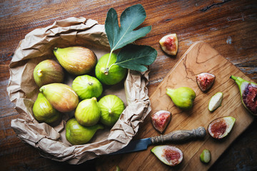 Fresh ripe figs on wooden rustic table
