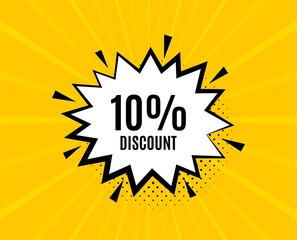 10% Discount. Chat speech bubble. Sale offer price sign. Special offer symbol. Yellow vector banner with bubble. Discount text. Chat badge. Colorful background. Vector